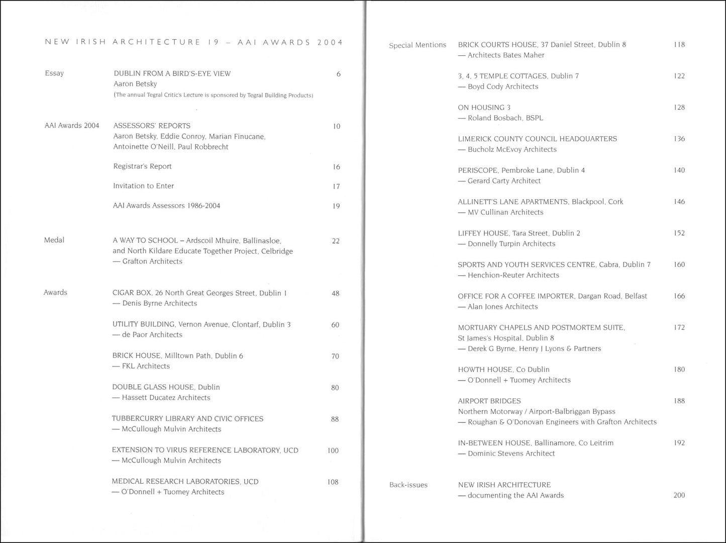 NEW IRISH ARCHITECTURE °19 — AAI Awards 2004