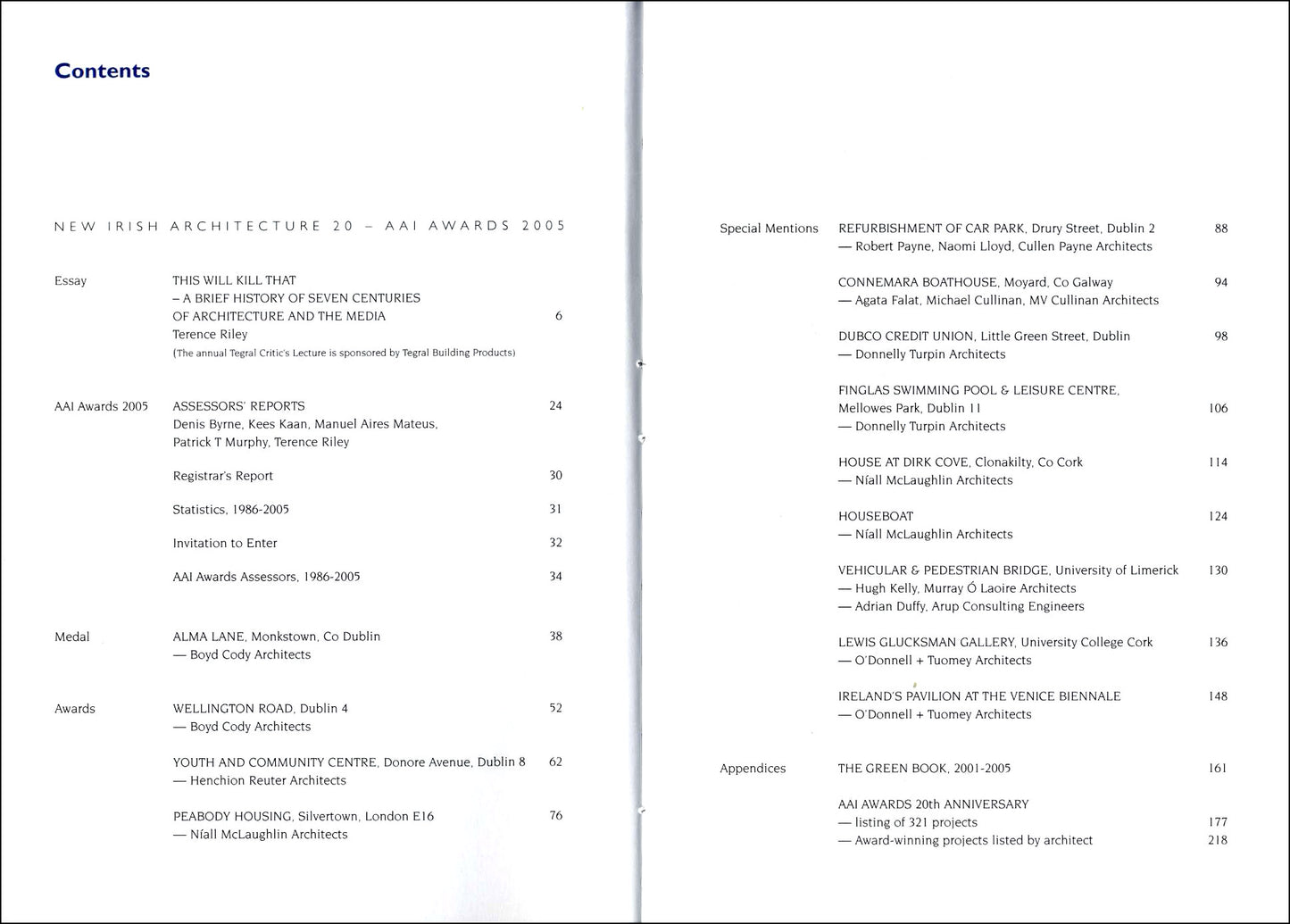 NEW IRISH ARCHITECTURE °20 — AAI Awards 2005