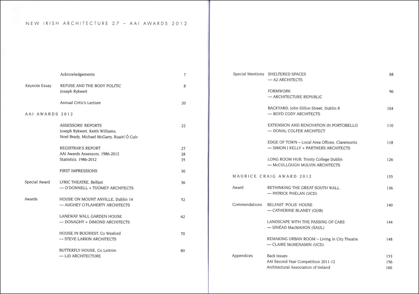 NEW IRISH ARCHITECTURE °27 — AAI Awards 2012